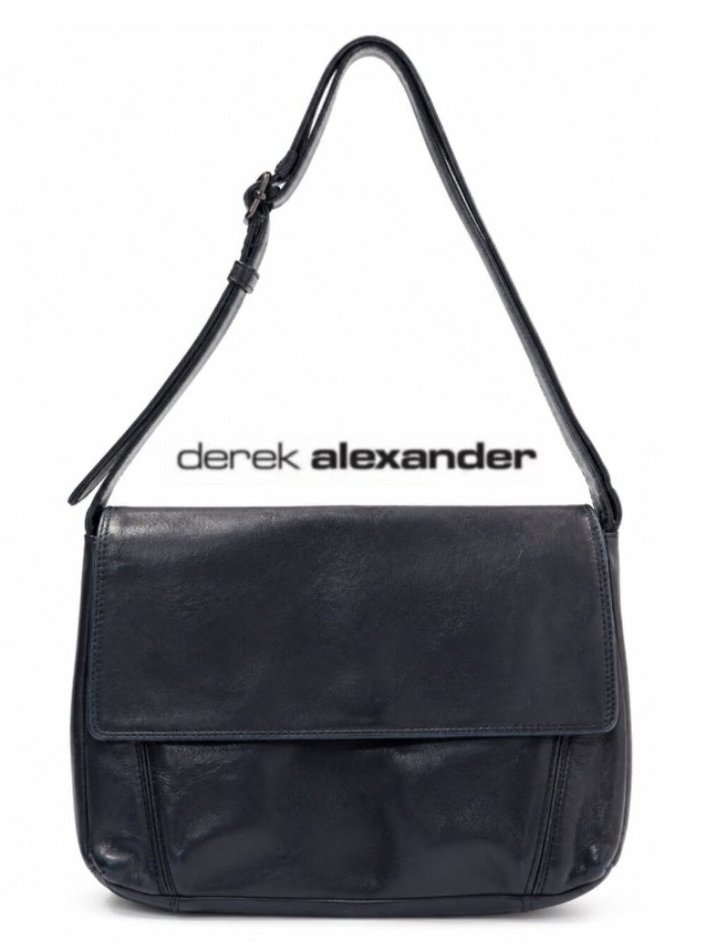 Derek Alexander Blue Leather Shoulder Bag Minimalist Flap Crossbody